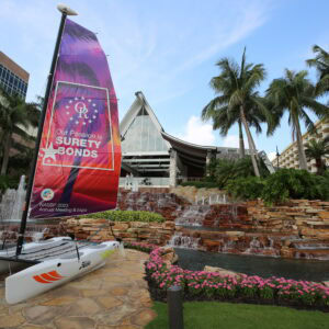Annual Meeting resort entrance with sponsor signage