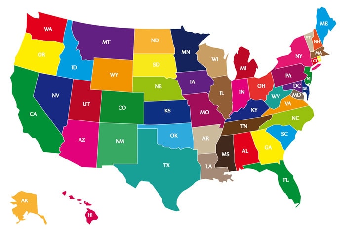 Colored map of us