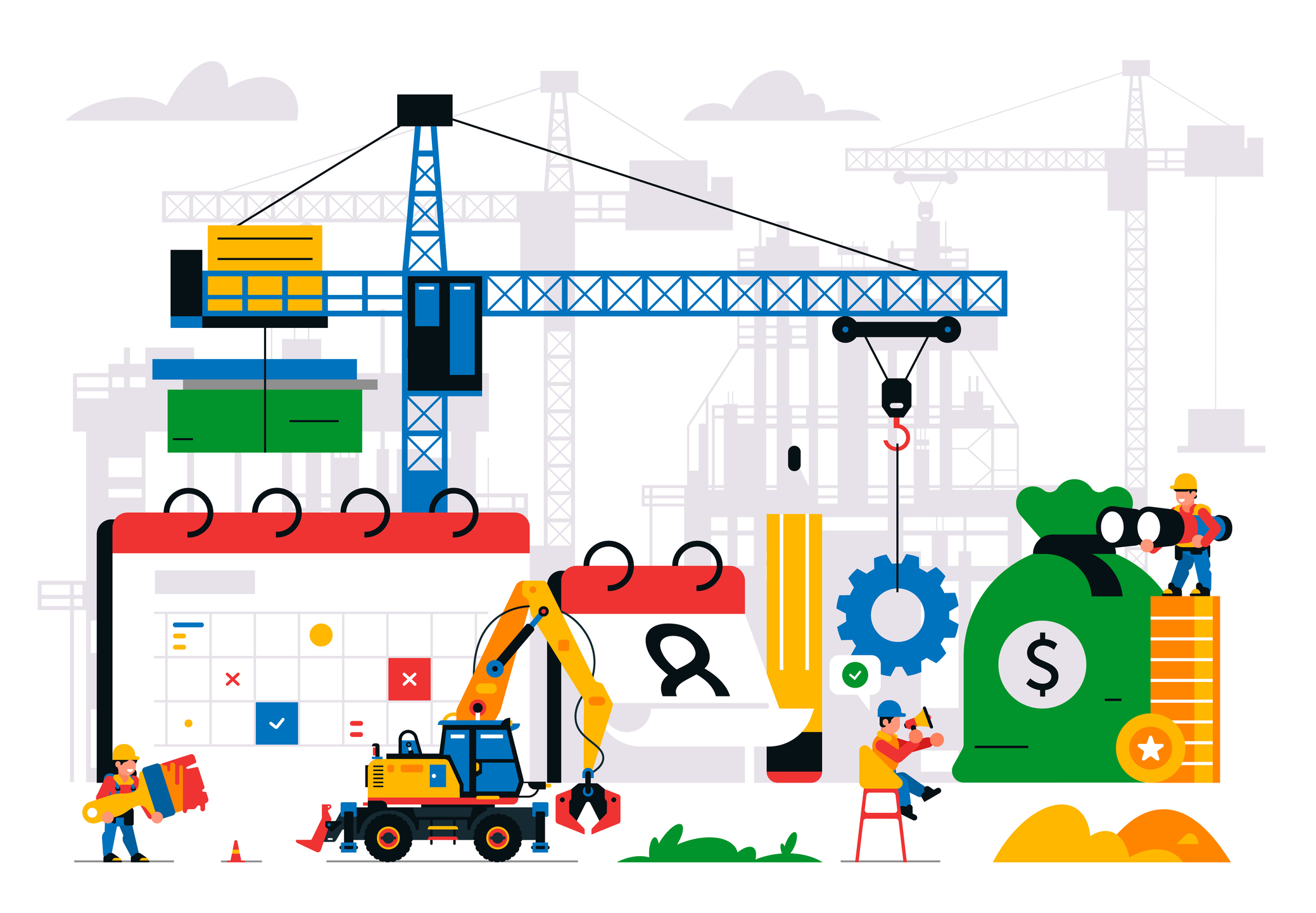 Graphic symbolizing construction costs and delays