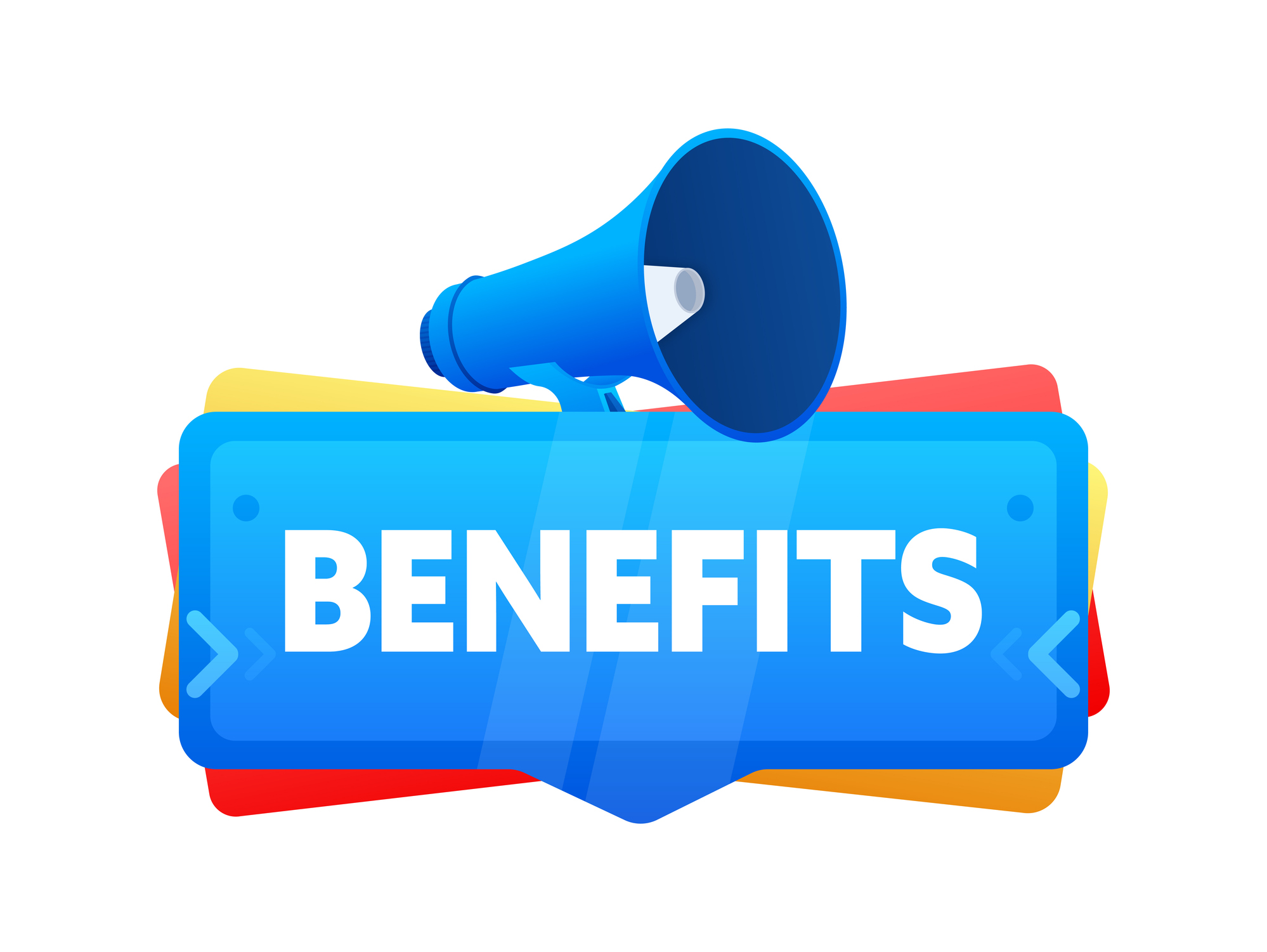 loudspeaker broadcasting the word benefits