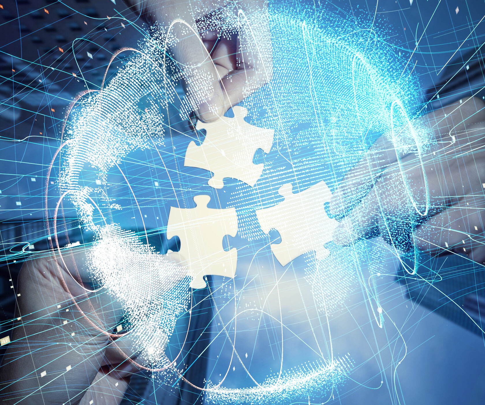 pieces of jigsaw puzzle and global network concept.