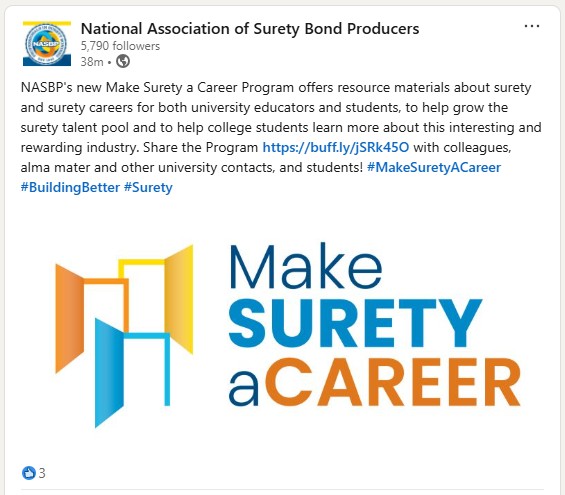 Make Surety a Career post on LinkedIn