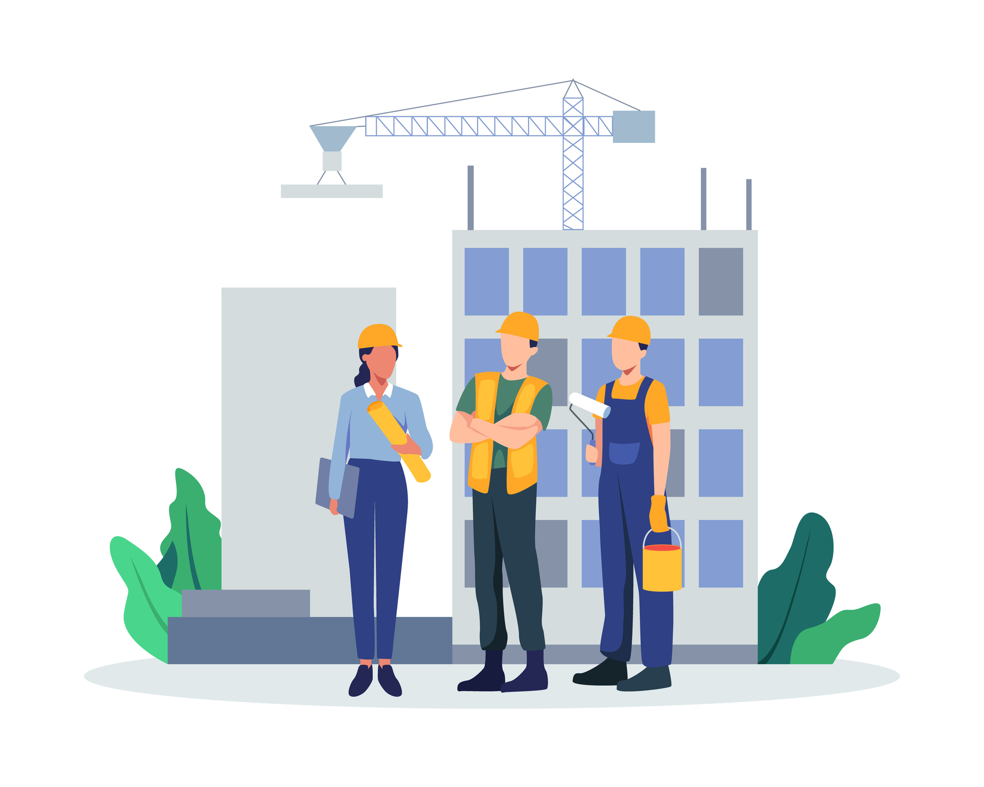 team of builders and industrial workers
