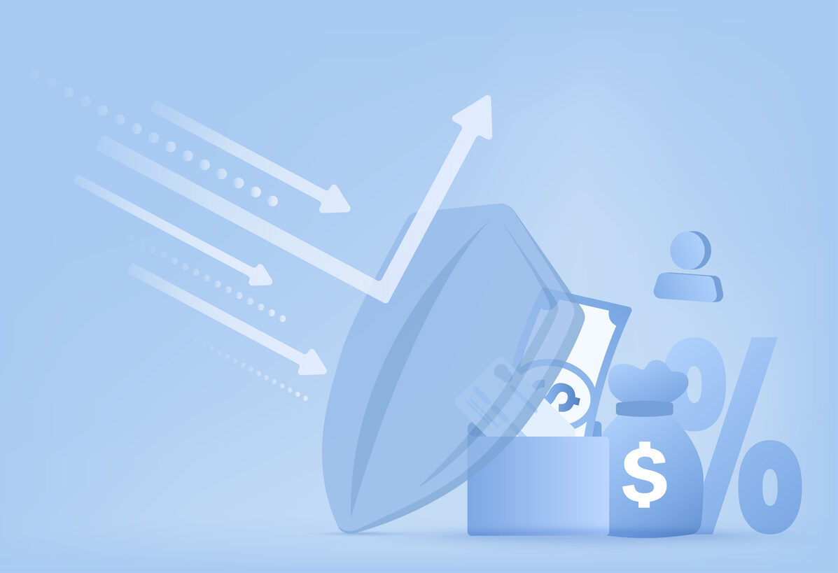financial protection. Shield protecting savings.