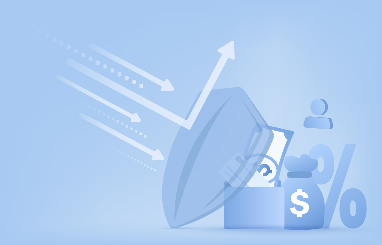 financial protection. Shield protecting savings.