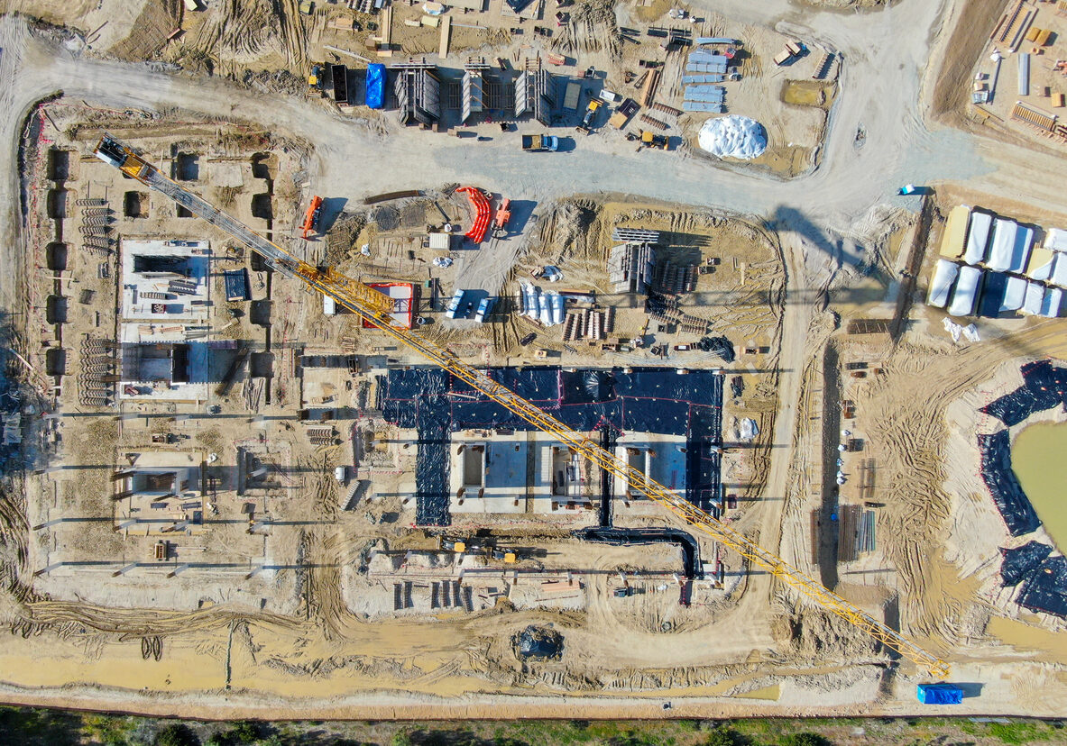 aerial view of new construction site