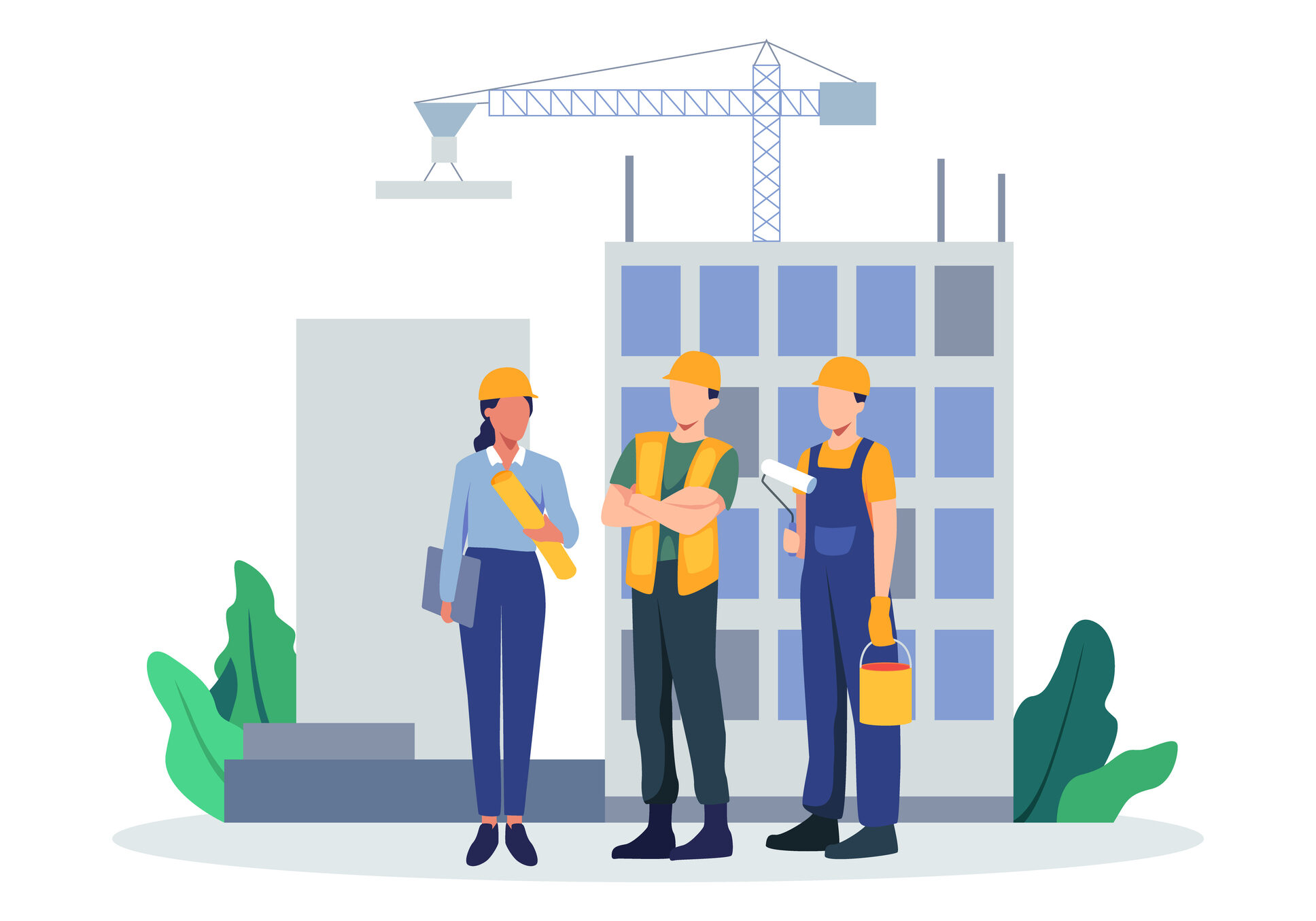 team of builders and industrial workers