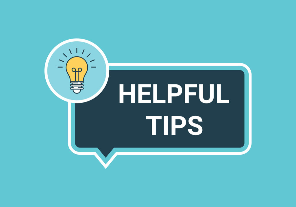 dialog bubble and lightbulb with the words helpful tips